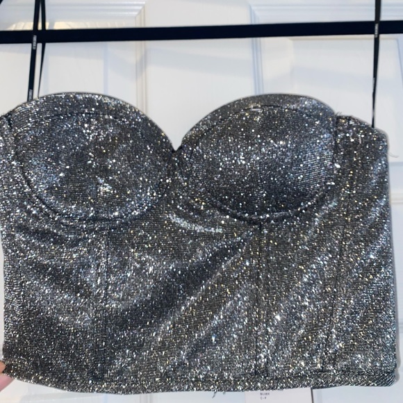NWT Silver Glitter Bustier Top - Women's Size Small - Picture 9 of 10